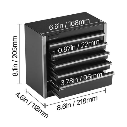 5-Drawer Metal Tool Box 8.6" - Portable Chest