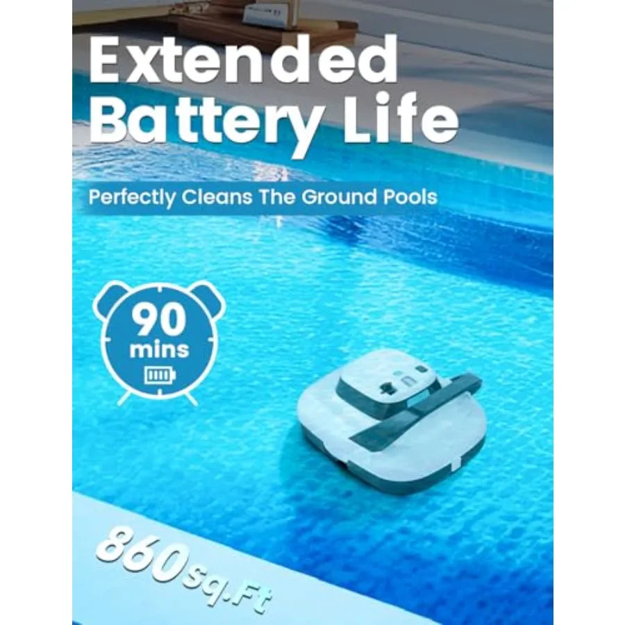 Robotic Pool Cleaner Dual Motors and Suction Ports Automatic Pool Vacuum Robot Lasts up to 90 Min Self-Parking Idea