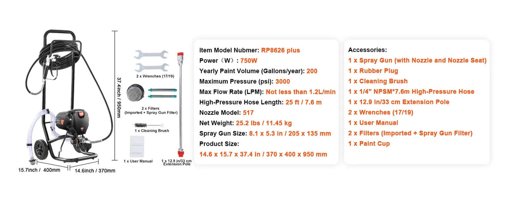 750W 950W Airless Paint Sprayer 3000PSI High Efficiency Electric Airless Sprayer Handheld Paint Sprayers Home Interior