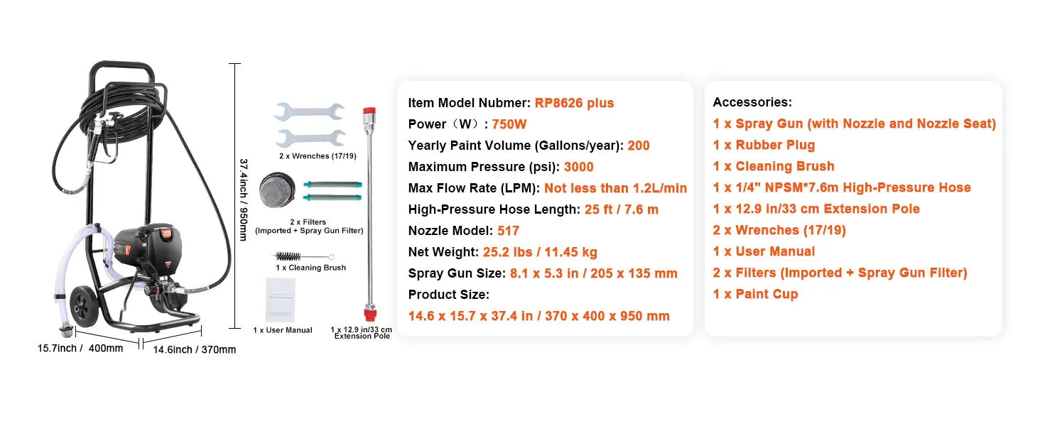 750W 950W Airless Paint Sprayer 3000PSI High Efficiency Electric Airless Sprayer Handheld Paint Sprayers Home Interior