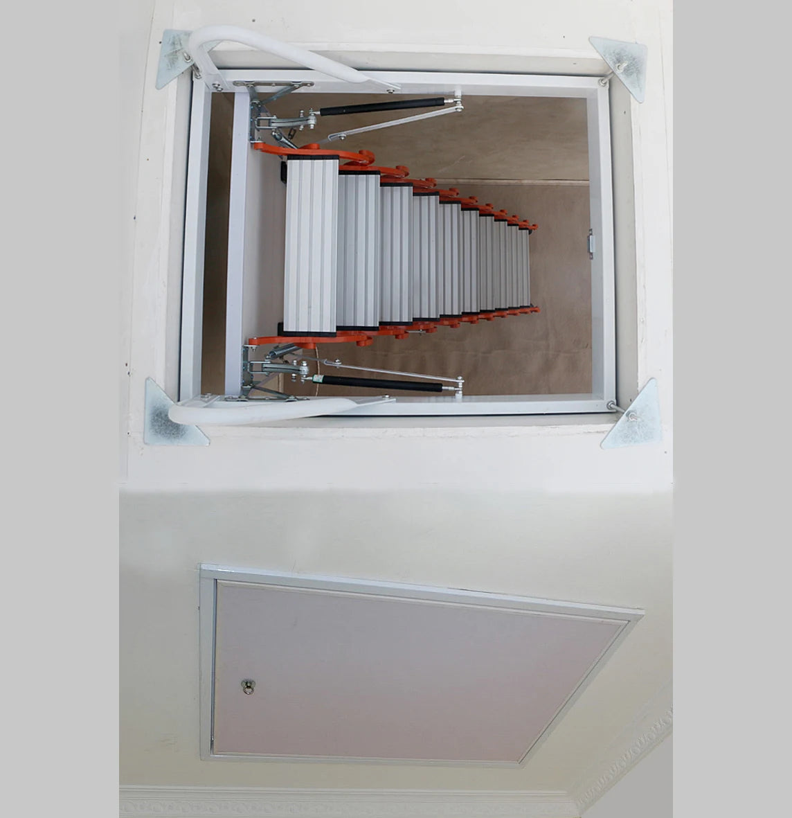 Steel attic Telescopic Ladder with hatch Ceiling fold Stairs Home  loft Ladder Pull Down Custom Size 5ft-12ft