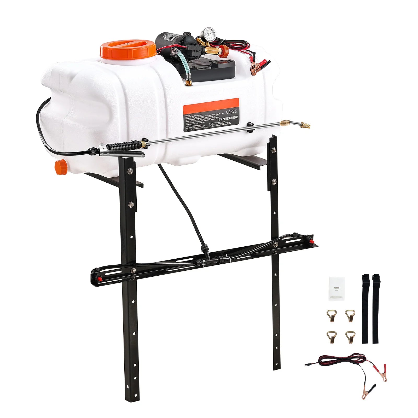 ATV Spot Sprayer 15.9 Gal/60 L ATV/UTV Broadcast Sprayer with Nozzle Boom 12 V Pump Weed Sprayer with Water Tank White