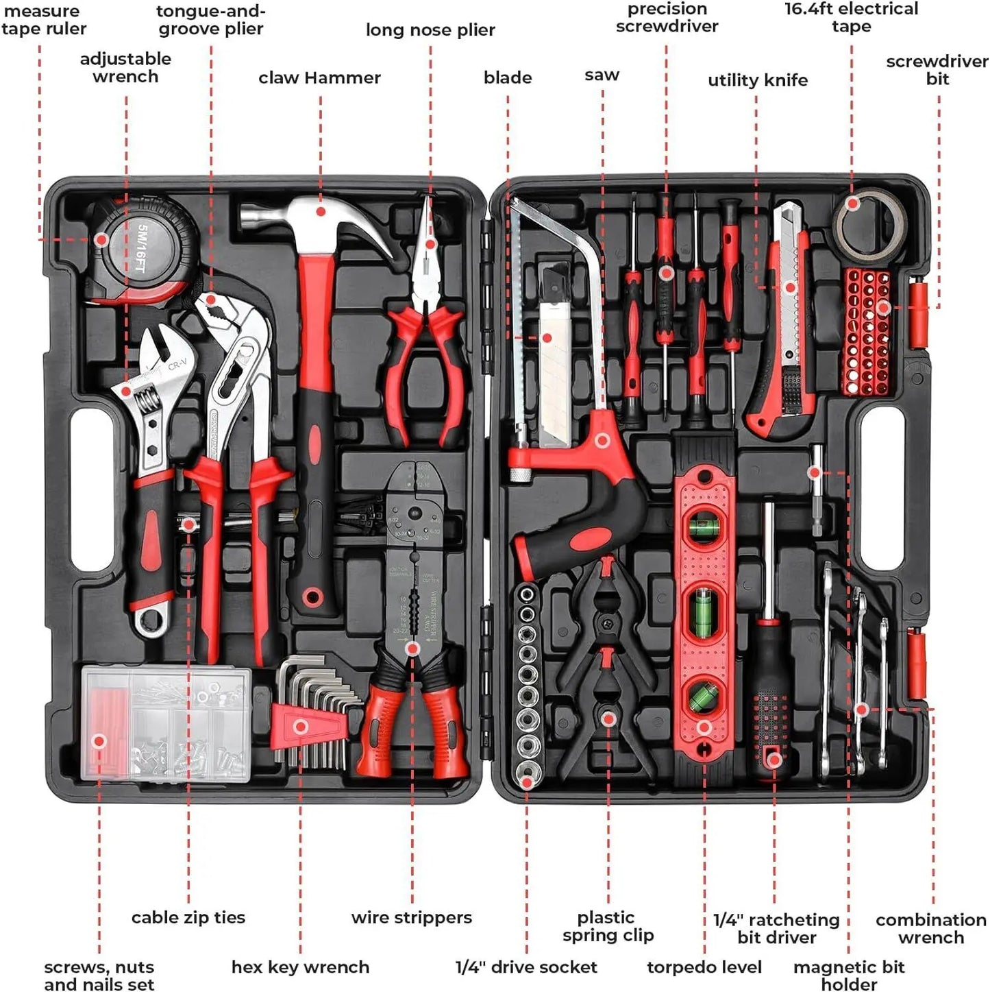 218-Piece Home & Auto Repair Tool Kit with Case