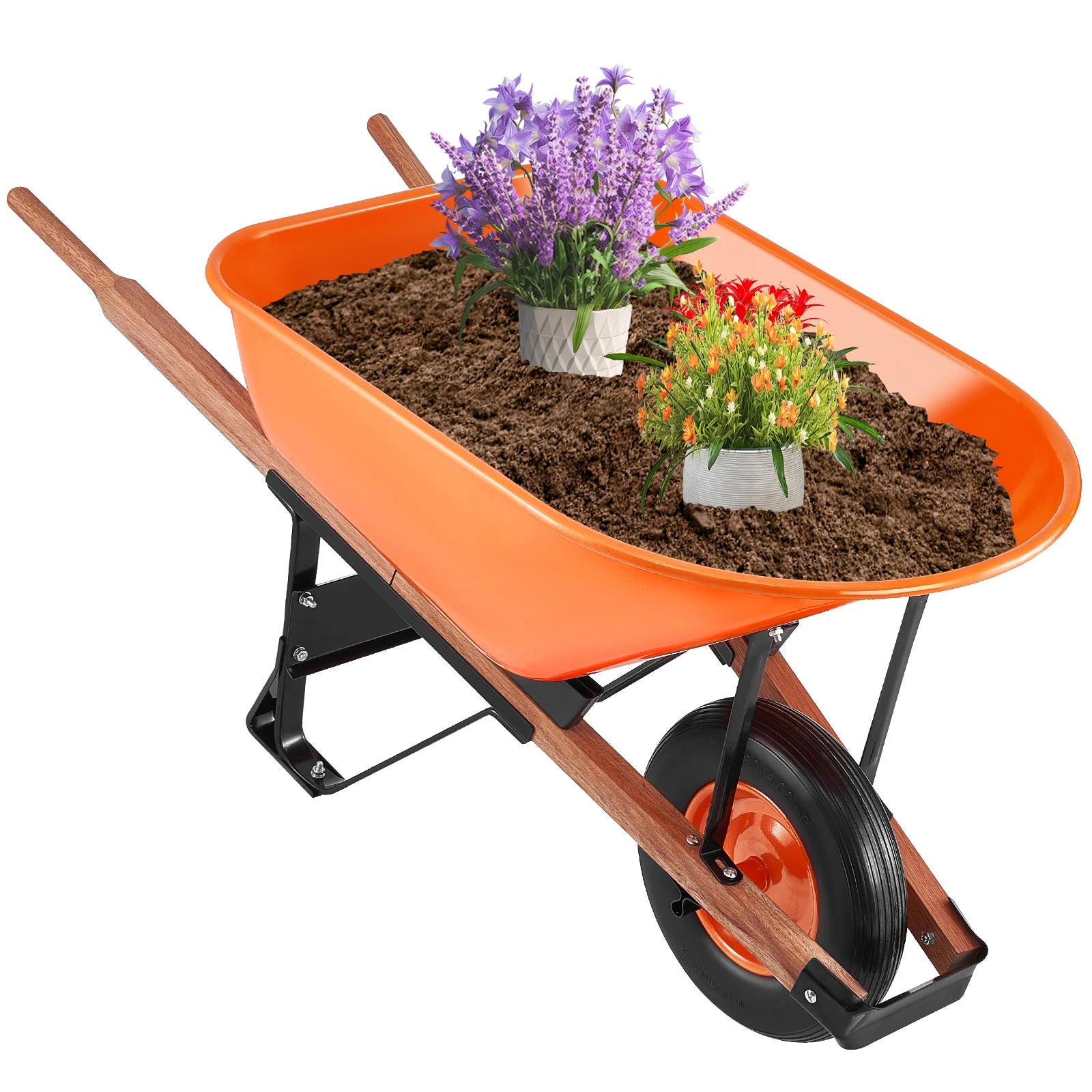 Wheelbarrow Cart 330lbs Capacity One Wheel Garden Dump Cart Wheel Barrow with Handle &  16"  Wide Track Wheels for Farm