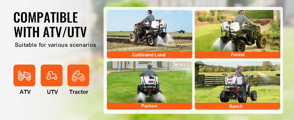 ATV Spot Sprayer 15.9 Gal/60 L ATV/UTV Broadcast Sprayer with Nozzle Boom 12 V Pump Weed Sprayer with Water Tank White