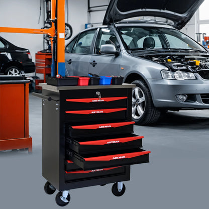 7-Drawer Rolling Tool Cabinet - Lockable Steel, Red