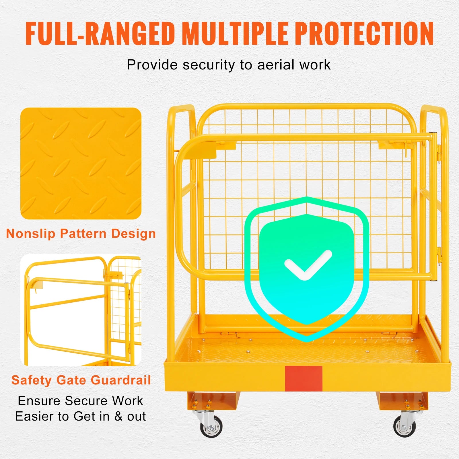 1200lbs Forklift Safety Cage Folding Security Platform with Lockable Swivel Wheels Holds 1 to 2 Adults for Aerial Work