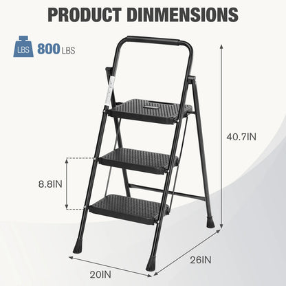 2/3-Step Folding Ladder Stool 800 lbs - Anti-Slip