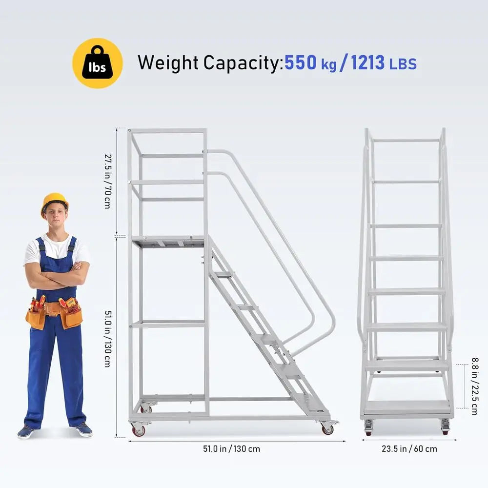 Industrial 6-Step Rolling Ladder with Wheels, 1200 lbs Capacity, 23.5x51 Anti-Slip, Stair Edge Protection, Portable for Warehous