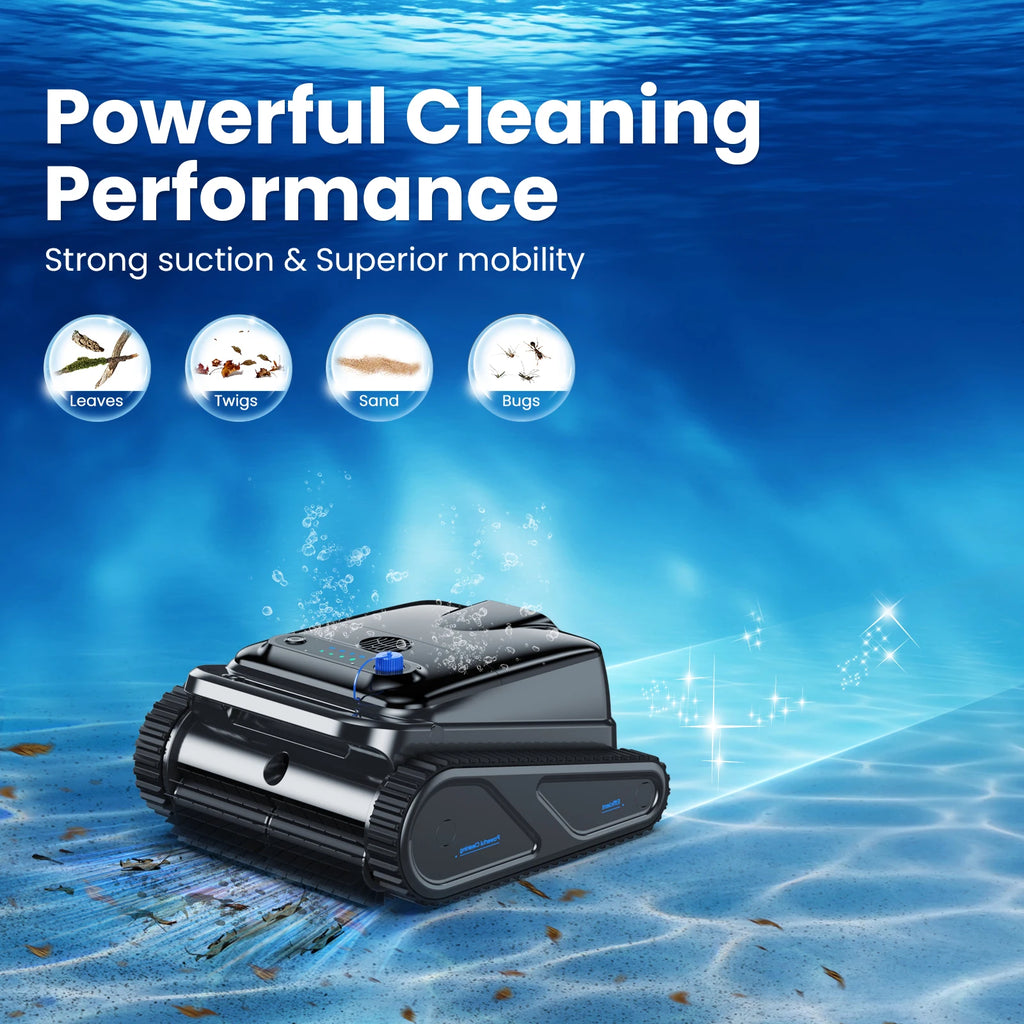 Robot Swimming Pool Cleaner 130Mins Runtime Self-Parking Powerful Cordless Floor Wall Auto Cleaning