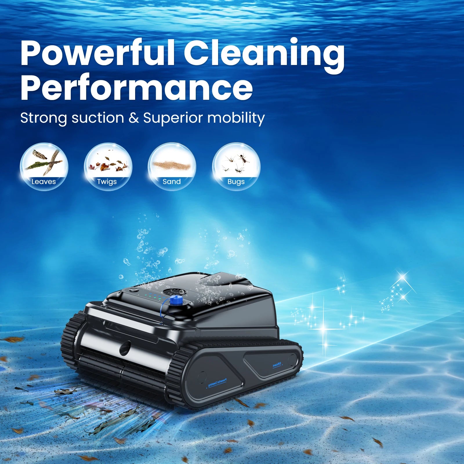 Robot Swimming Pool Cleaner 130Mins Runtime Self-Parking Powerful Cordless Floor Wall Auto Cleaning