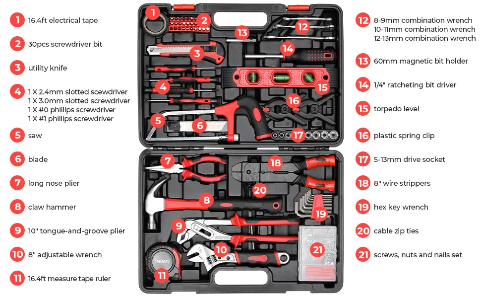 218-Piece Home & Auto Repair Tool Kit with Case