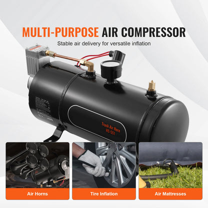 12V Train Horn Air Compressor with 3L Tank, 120 PSI