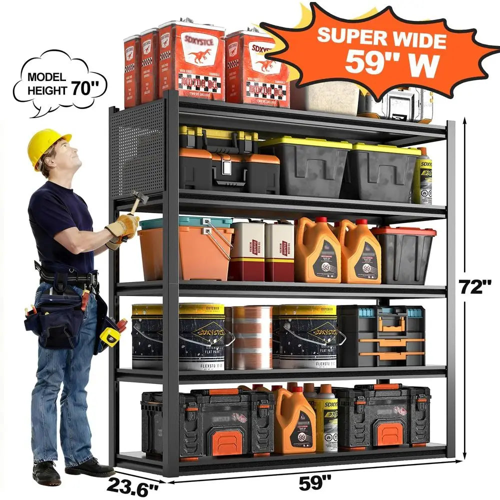 Adjustable Steel Storage Rack 72x59x23.6" - Black