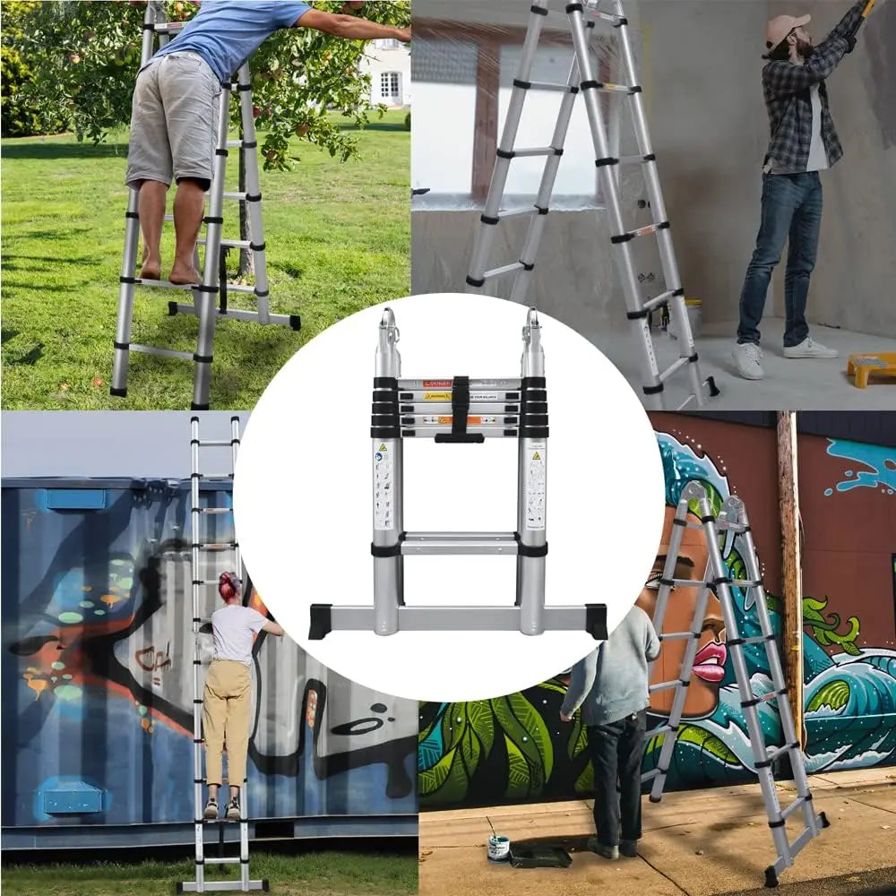 Telescoping Ladder Stainless Steel Folding Ladder Portable Extendable Loft Ladder Capacity Max Load 150kg/330lb,EN131
