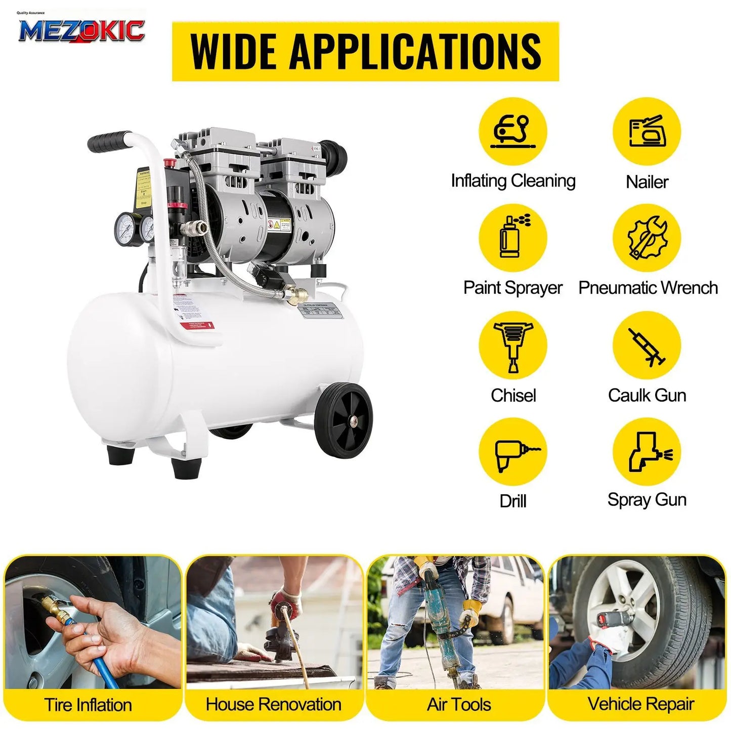 6.6 Gallon Quiet Pancake Air Compressor 115 PSI