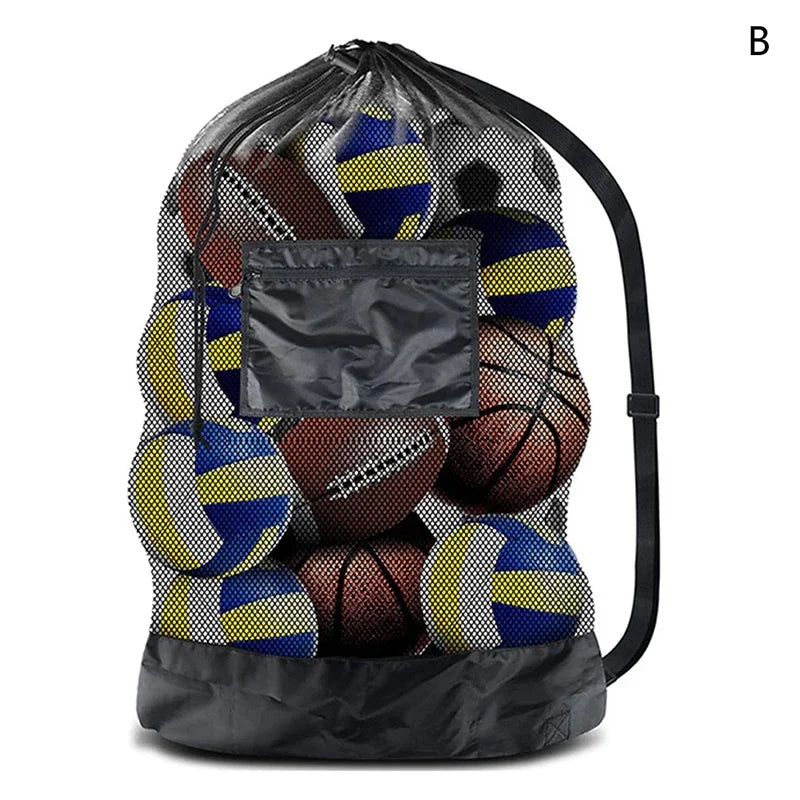 1PC Basketball Storage Bag With Zipper Pocket Volleyball Football Net Pack Gym Bags Mesh Soccer Ball Bag Extra Large Drawstring