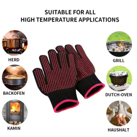 1 Pair Barbecue Anti-scald Gloves Heat Resistant BBQ Oven Gloves Kitchen Fireproof Anti-slip Gloves For Kitchen, Grill, Camping