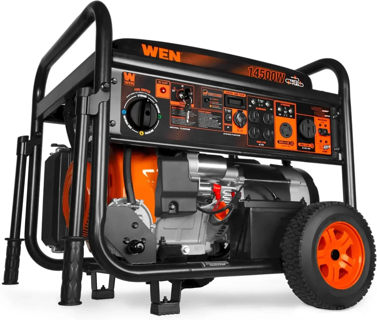 14,500-Watt 120V/240V Tri-Fuel Generator, Transfer-Switch Ready with Electric Start, Wheel Kit, an