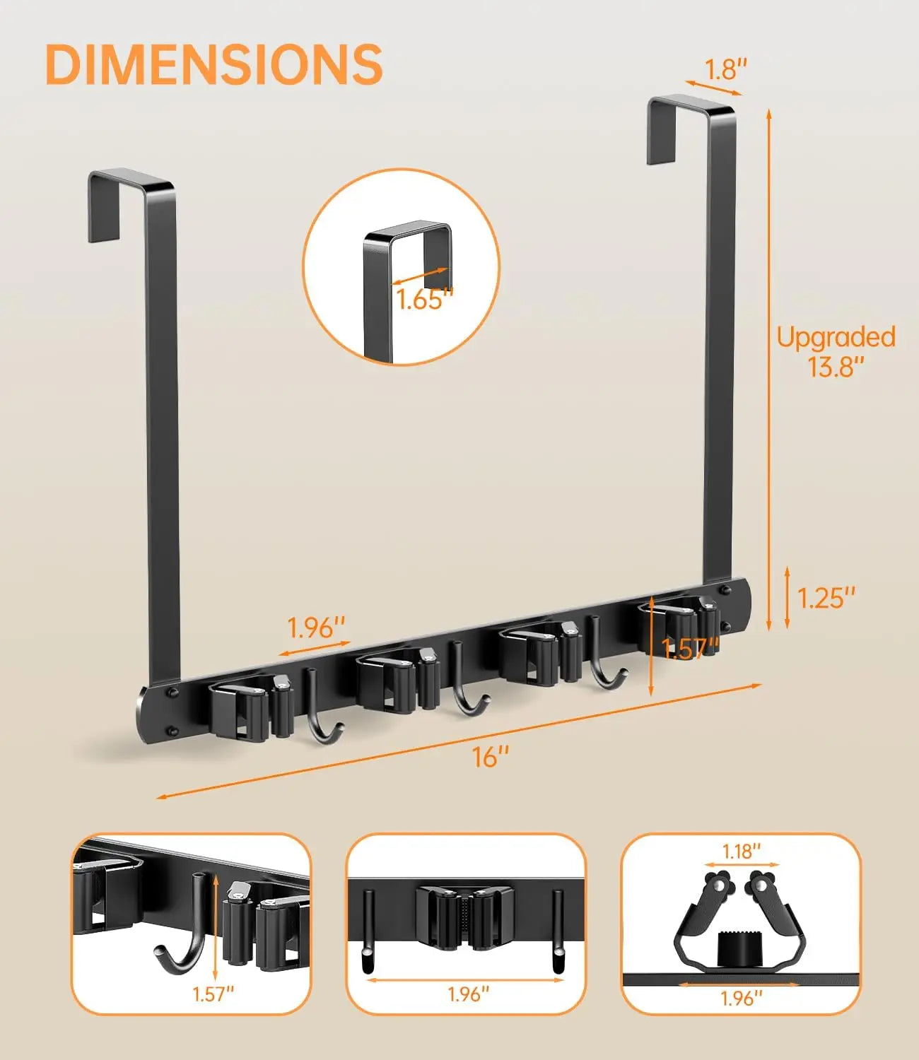 Stainless Steel Broom & Mop Holder - No Drilling