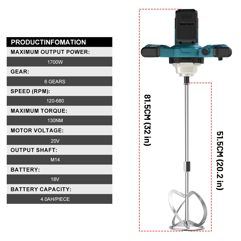 Cordless Paint & Concrete Mixer for Makita 18V