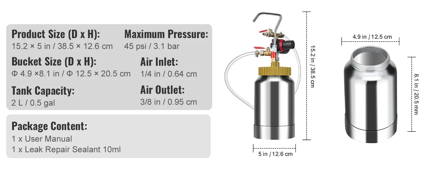 2L/0.5gal Spray Paint Pressure Pot Tank Lightweight Air Paint Pressure Pot 1.8mm Nozzle Spray Paint Gun 3m Hoses