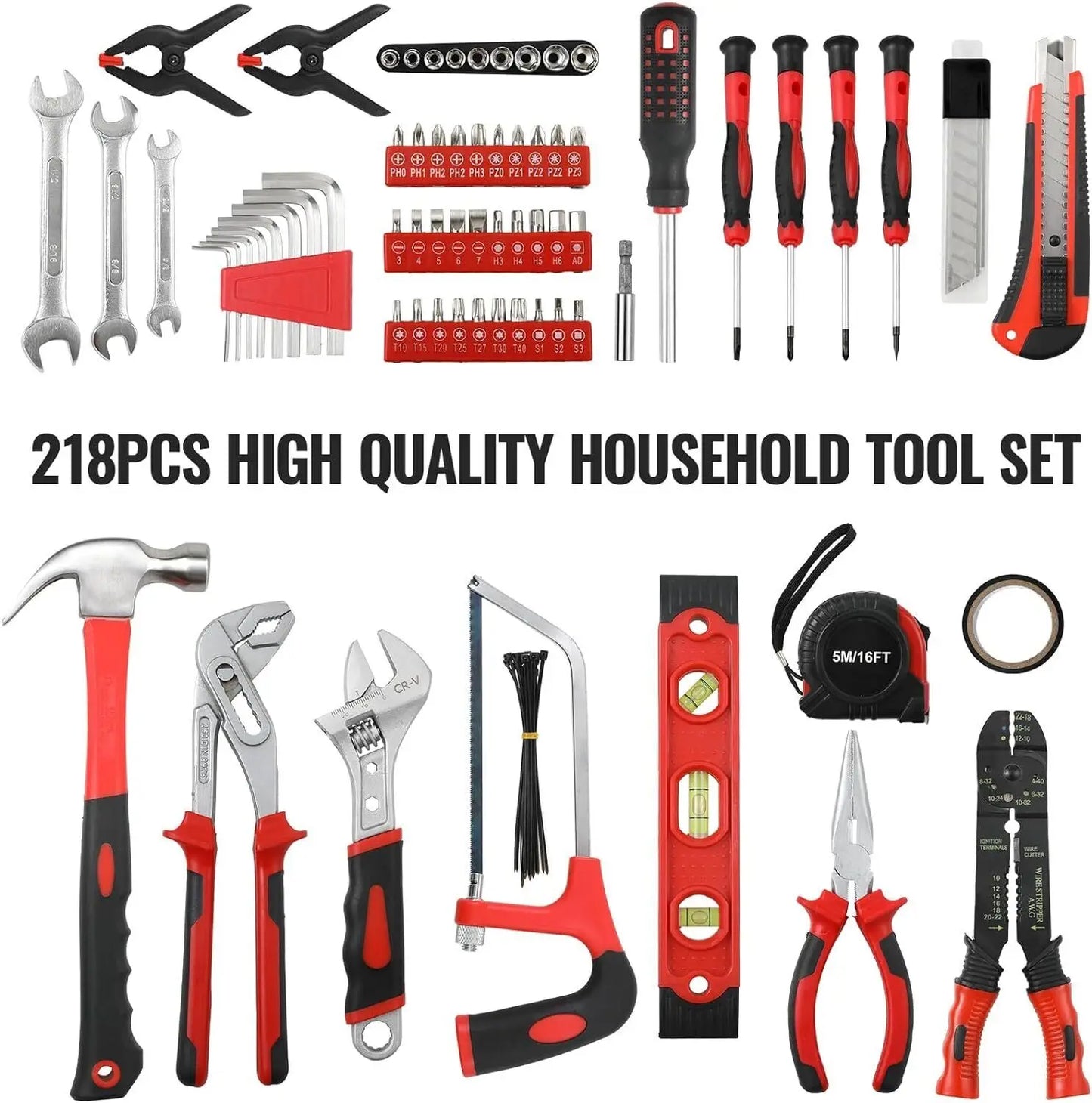 218-Piece Home & Auto Repair Tool Kit with Case