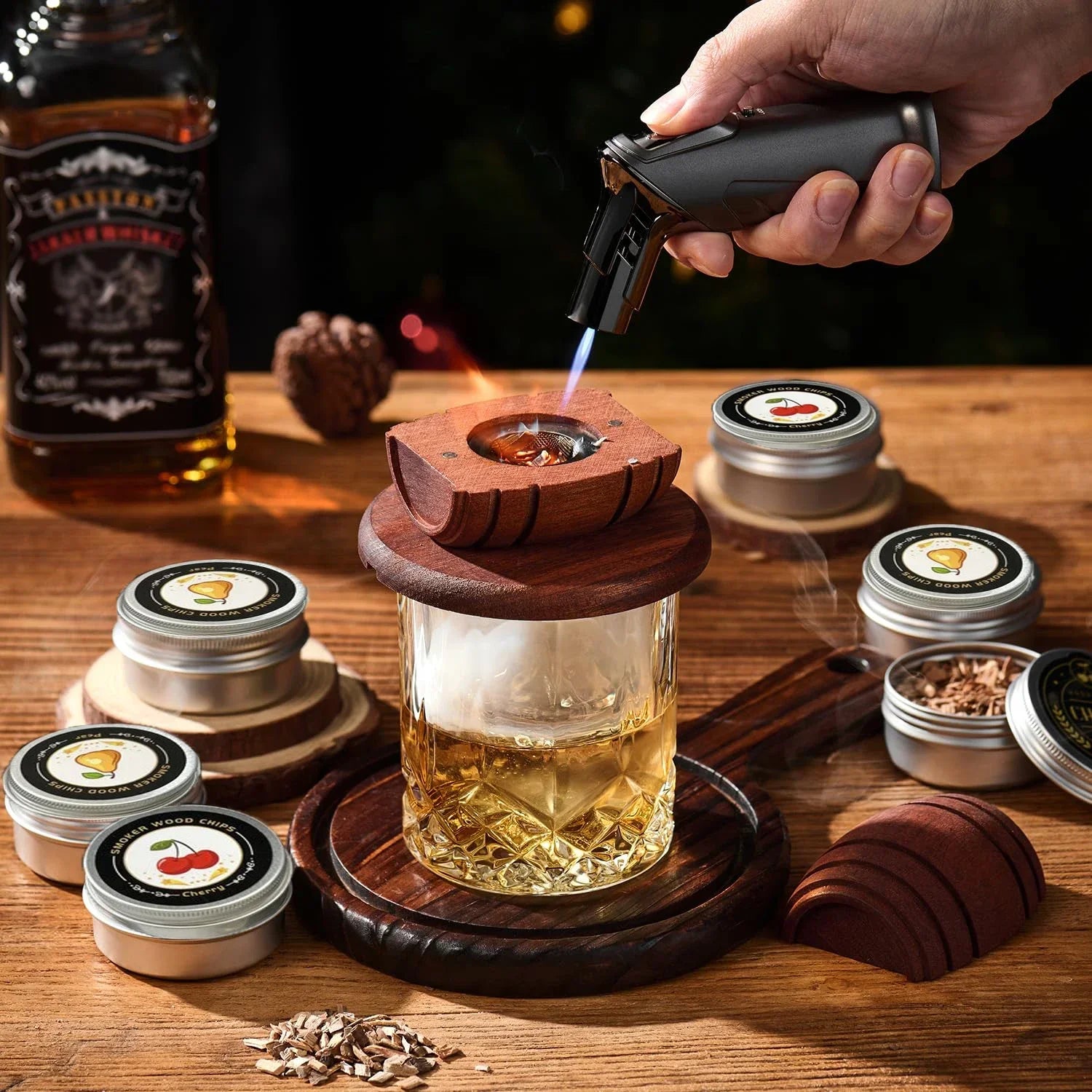 Whiskey Smoker Kit with Wood Chips-6 Flavors Old Fashioned Drink Smoker Infuser for Cocktails Birthday Bourbon for Gifts