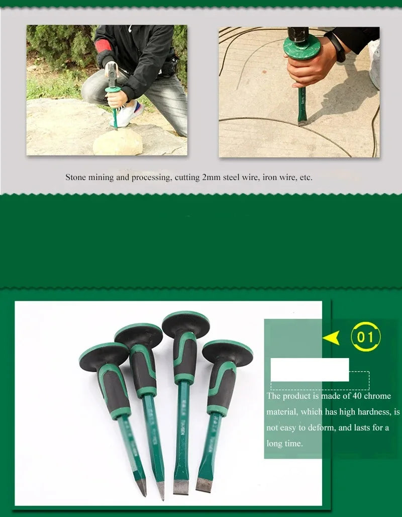 Stone chisel 250/300 long steel chisel chopper with rubber sleeve flat head flat chisel masonry chisel