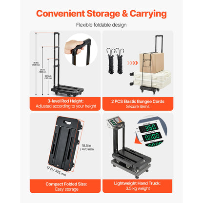 Folding Hand Truck 500 lbs with 6 Wheels & Ropes