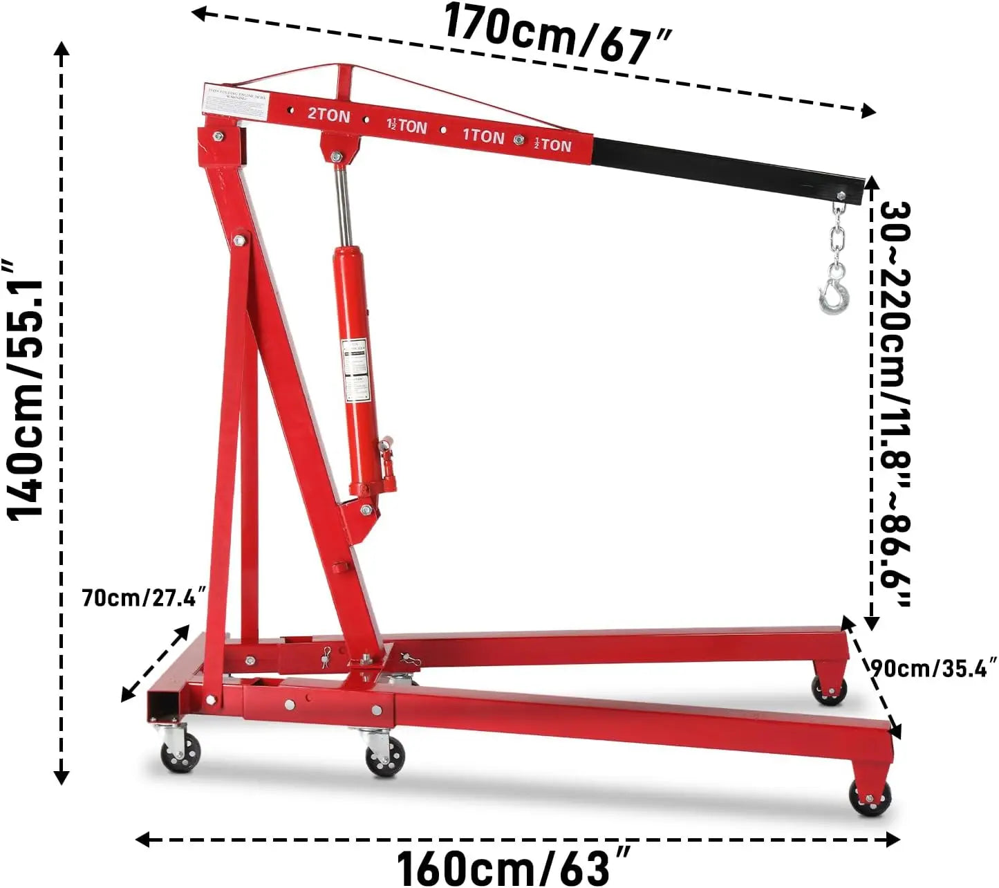 Engine Hoist 2 TON Folding Hydraulic Engine Motor Hoist Cherry Picker Shop Cranes Lift Red Shop Crane 4000 lb Heavy-Duty Engine