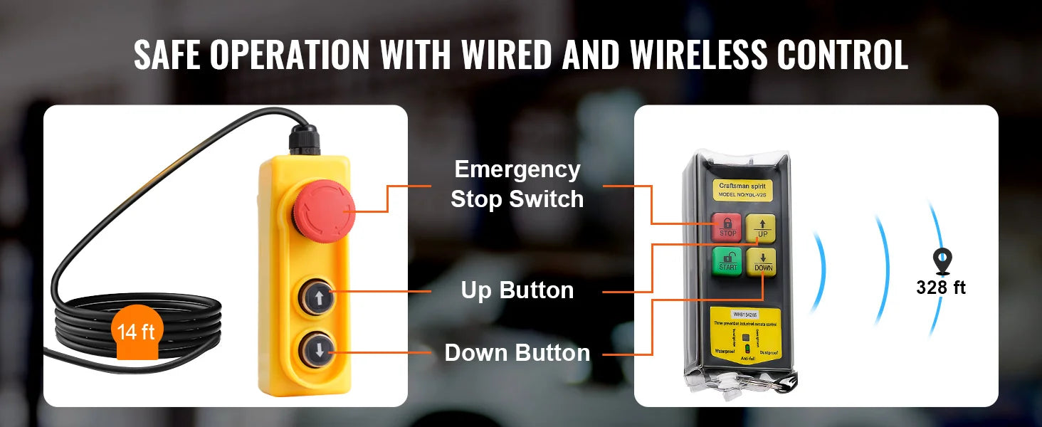 440lbs Wireless Electric Lifting Hoist with 40ft Single/20ft Double Slings Lifting Height Lift Hoist for Garage