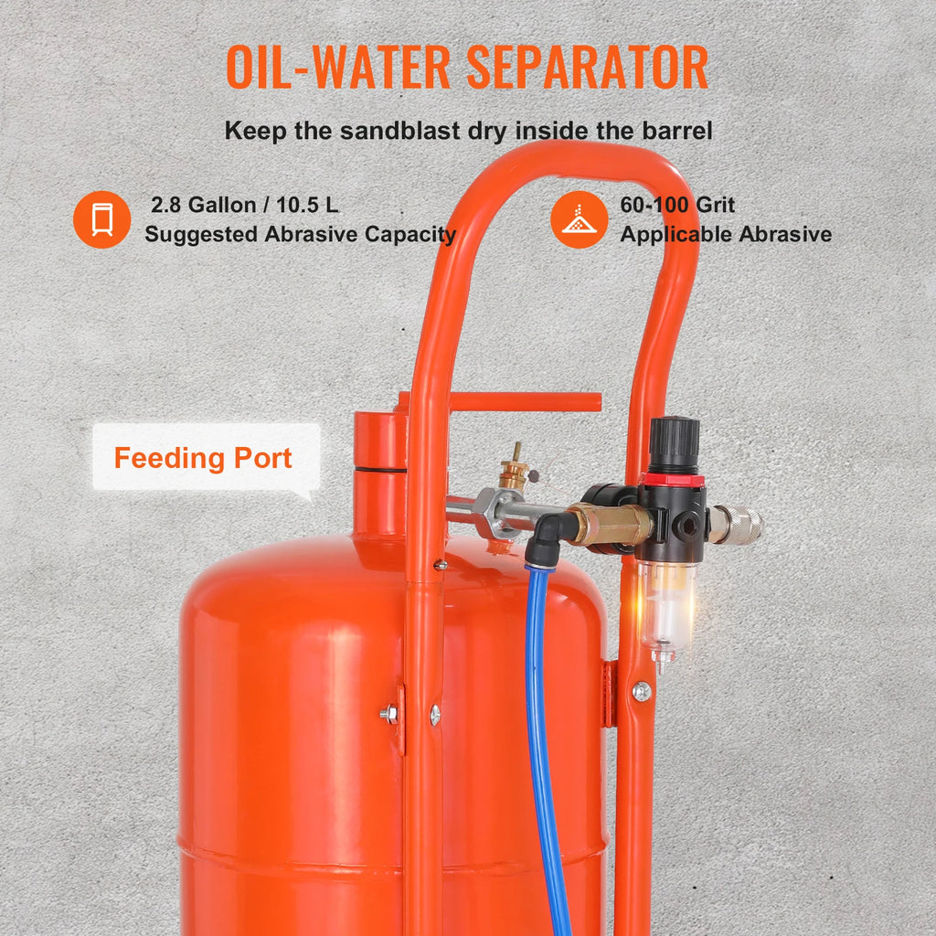 5/10/20 Gallon Sand Blaster 60-110 PSI Portable Air Sandblaster Kit w/ Oil-Water Separator for Paint Stain Rust Removal