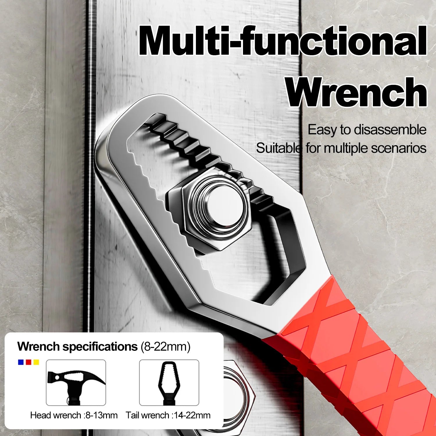 Multi functional sheep horn connected hammer universal wrench pry bar nail lifting woodworking hammer folding sheep horn hammer