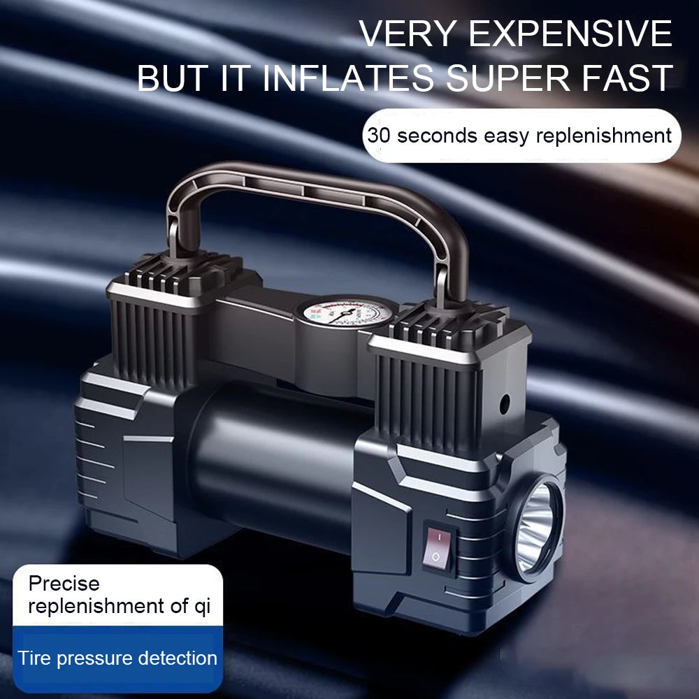 Mini 12V Car Air Compressor 150 PSI Dual Cylinder
