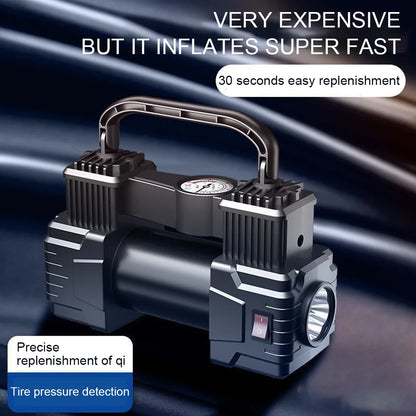 Mini 12V Car Air Compressor 150 PSI Dual Cylinder