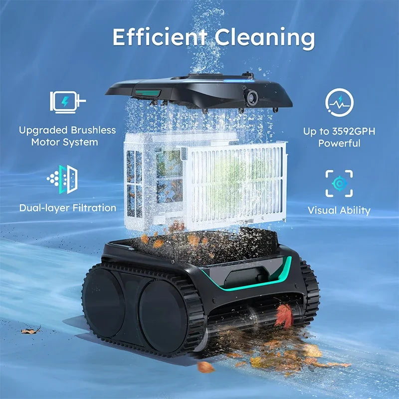 Robot Pool Cleaner Cordless WYBOT C2 Vision Osprey900 Vision Dual-layer Filtration Visual 80°  Running Time 180mins APP Control