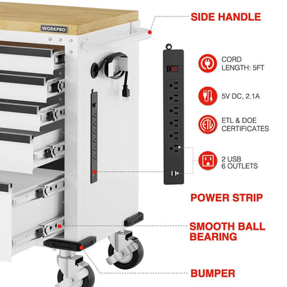 52" Rolling Tool Chest 5-Drawer with Power Strip