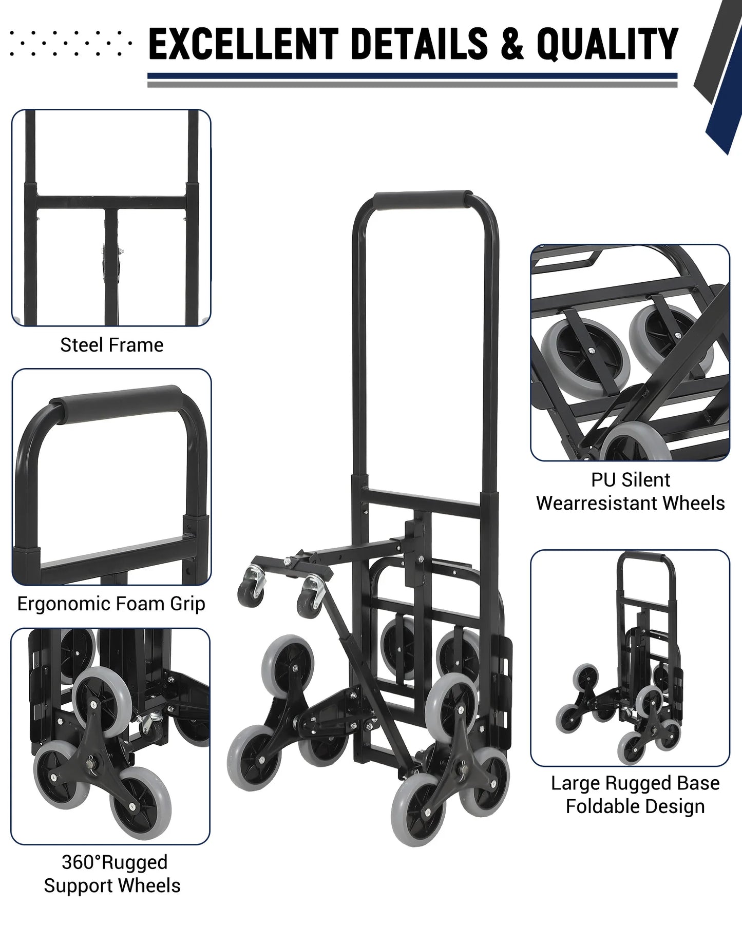 3-in-1 Stair Climbing Hand Truck 330 lbs, 10 Wheels