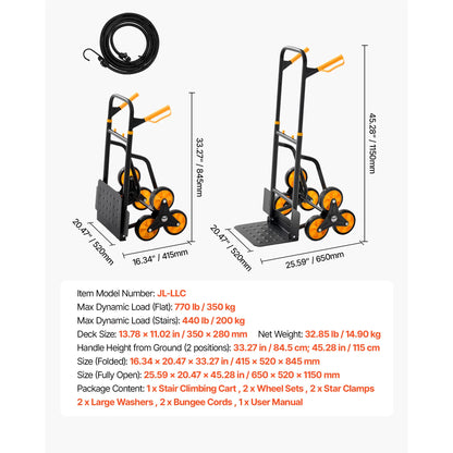 Stair Climbing Hand Truck 440/770 lbs with 6 Wheels