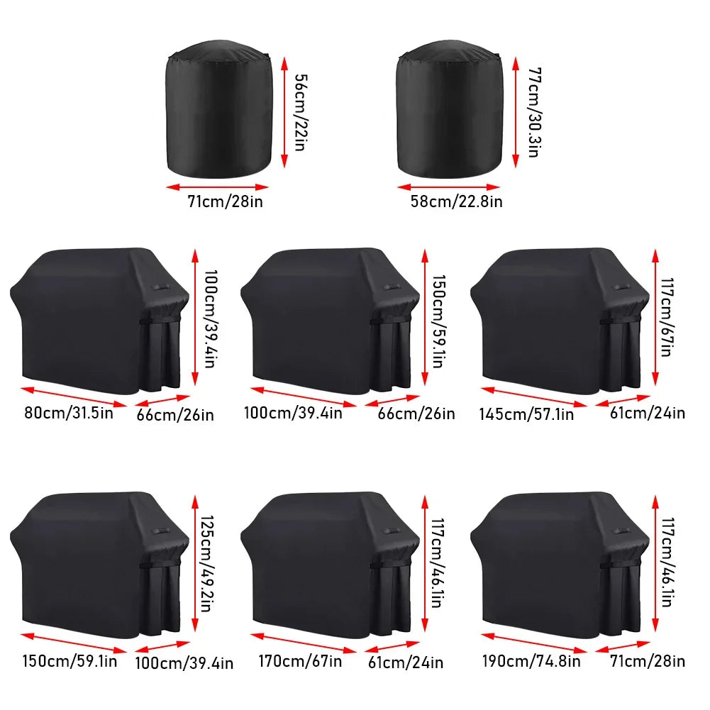210D BBQ Cover Outdoor Dust Waterproof Weber Heavy Duty Grill Cover Rain Protective Outdoor Barbecue Cover Round