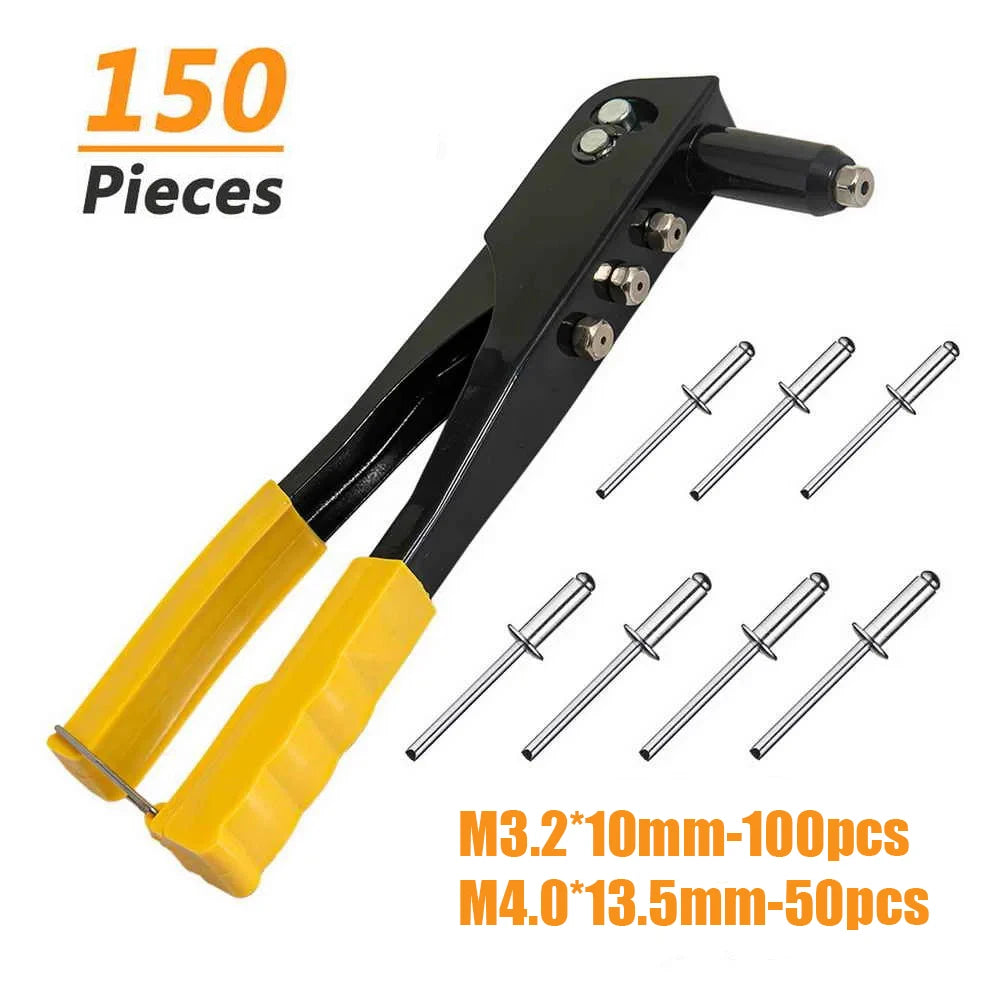 Heavy Duty Riveter Set,Pop Rivet Gun and 150Pcs Blind Rivets Assortment Kit Hand Tools Rivet Nut Tool