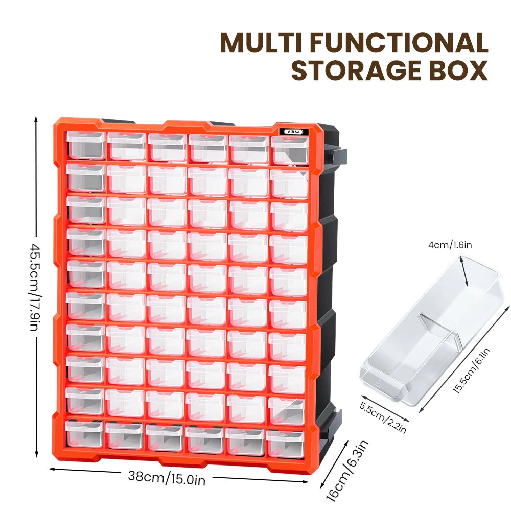 Stackable Parts Storage Box 18-60 Drawers, Clear