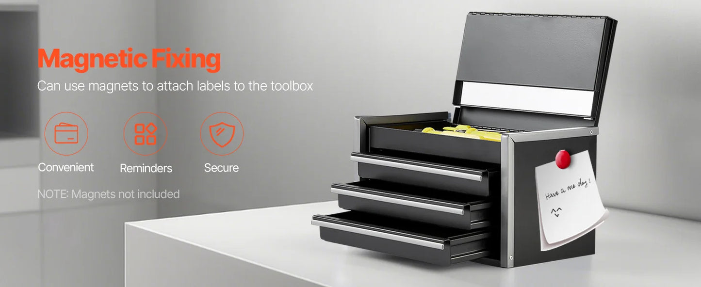 Portable Metal Tool Box with 3 Drawers