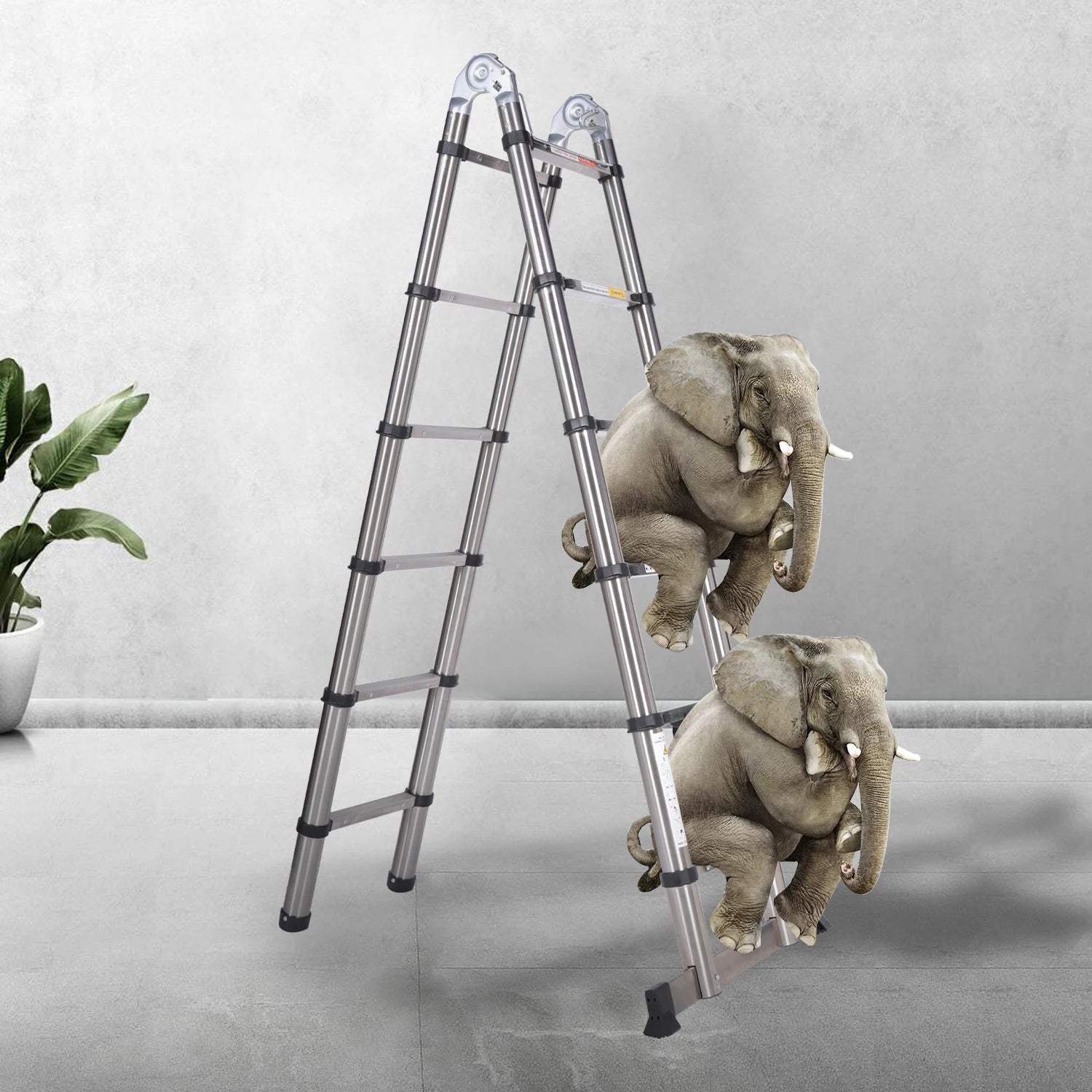 Ladder Stainless Steel Folding Ladder Portable Extendable Loft Ladder Capacity Max Load 150kg/330lb,EN131