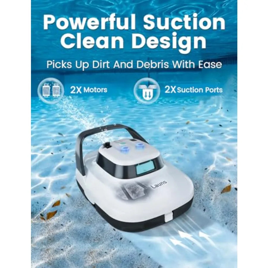 Robotic Pool Cleaner Dual Motors and Suction Ports Automatic Pool Vacuum Robot Lasts up to 90 Min Self-Parking Idea