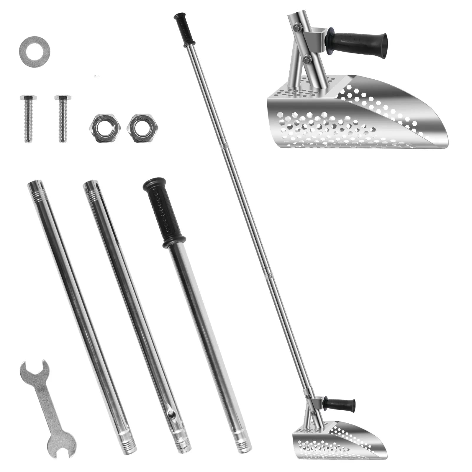 Metal Detecting Sand Scoop Heavy Duty Metal Detecting Shovel with Removable Long Handle 304 Stainless Steel Rustproof Beach
