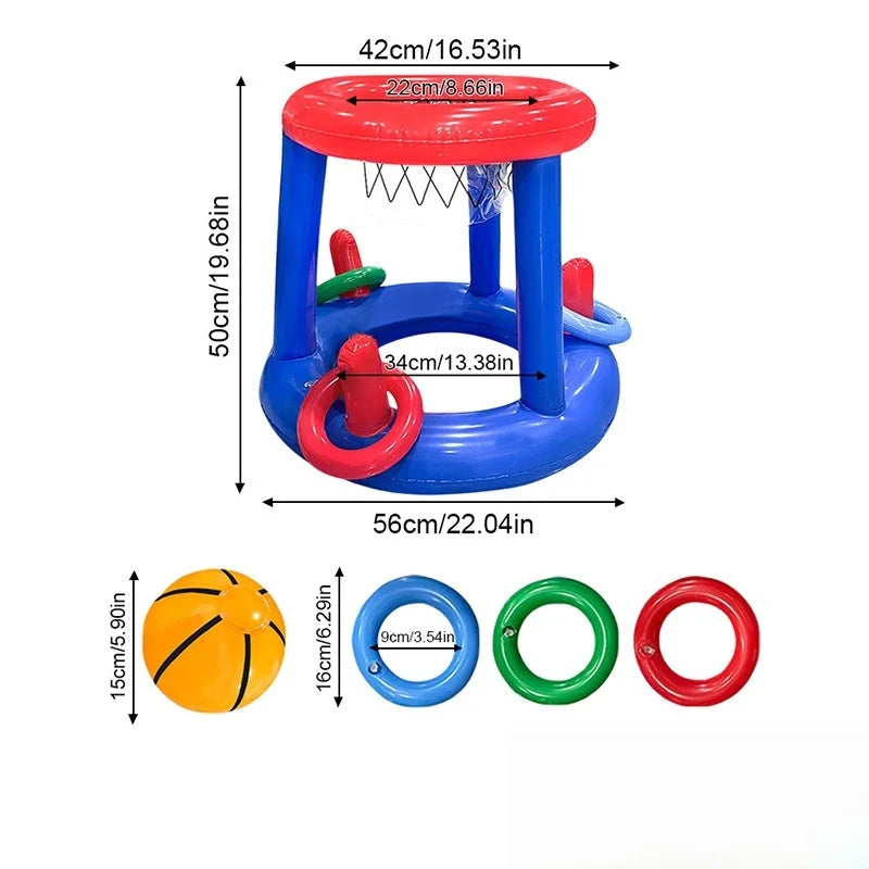 Inflatable Basketball Hoop Pool Floats Toy Set Floating Cross Ring Toss Toys for Kids Adults Swimming Pool Floating Toy Game Set