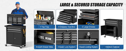 10-Drawer Rolling Tool Chest with Wheels - Garage Edition