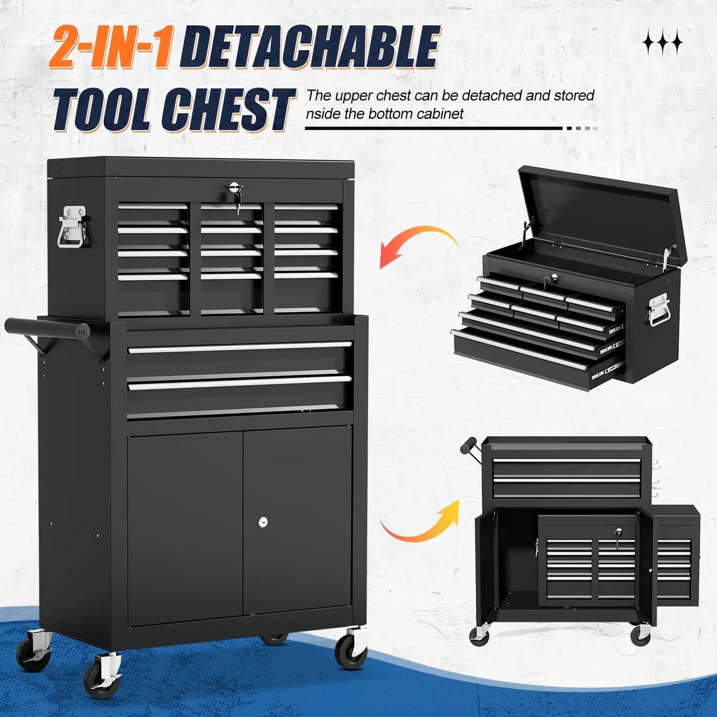 10-Drawer Rolling Tool Chest with Wheels - Garage Edition